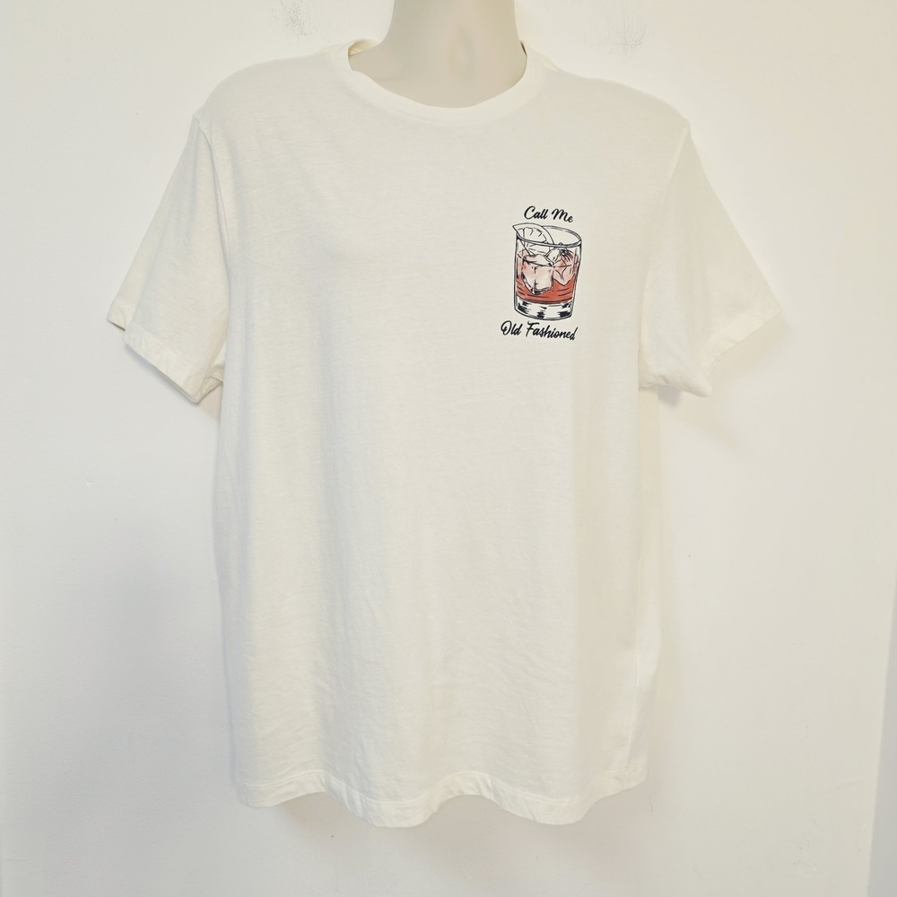J Crew T Shirt Mens Off-White Call Me Old Fashioned Size L Short Sleeve